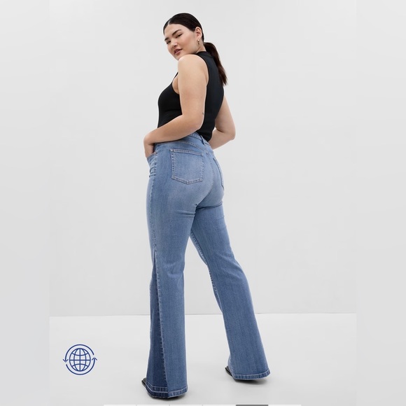 Gap | High Rise Patched '70s Flare Jeans Medium Indigo Size 29 Tall - Picture 10 of 11